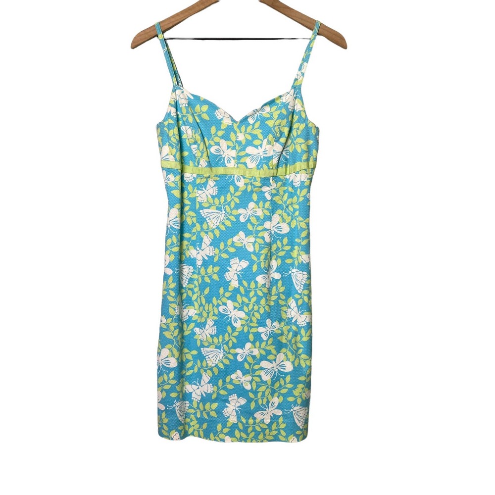 White Label Lilly Pulitzer Blue Green and White Butterfly Shift Dress
